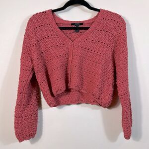 Forever21 Oversized Pink Slouchy Long Sleeve Button Front Cardigan Sweater Small